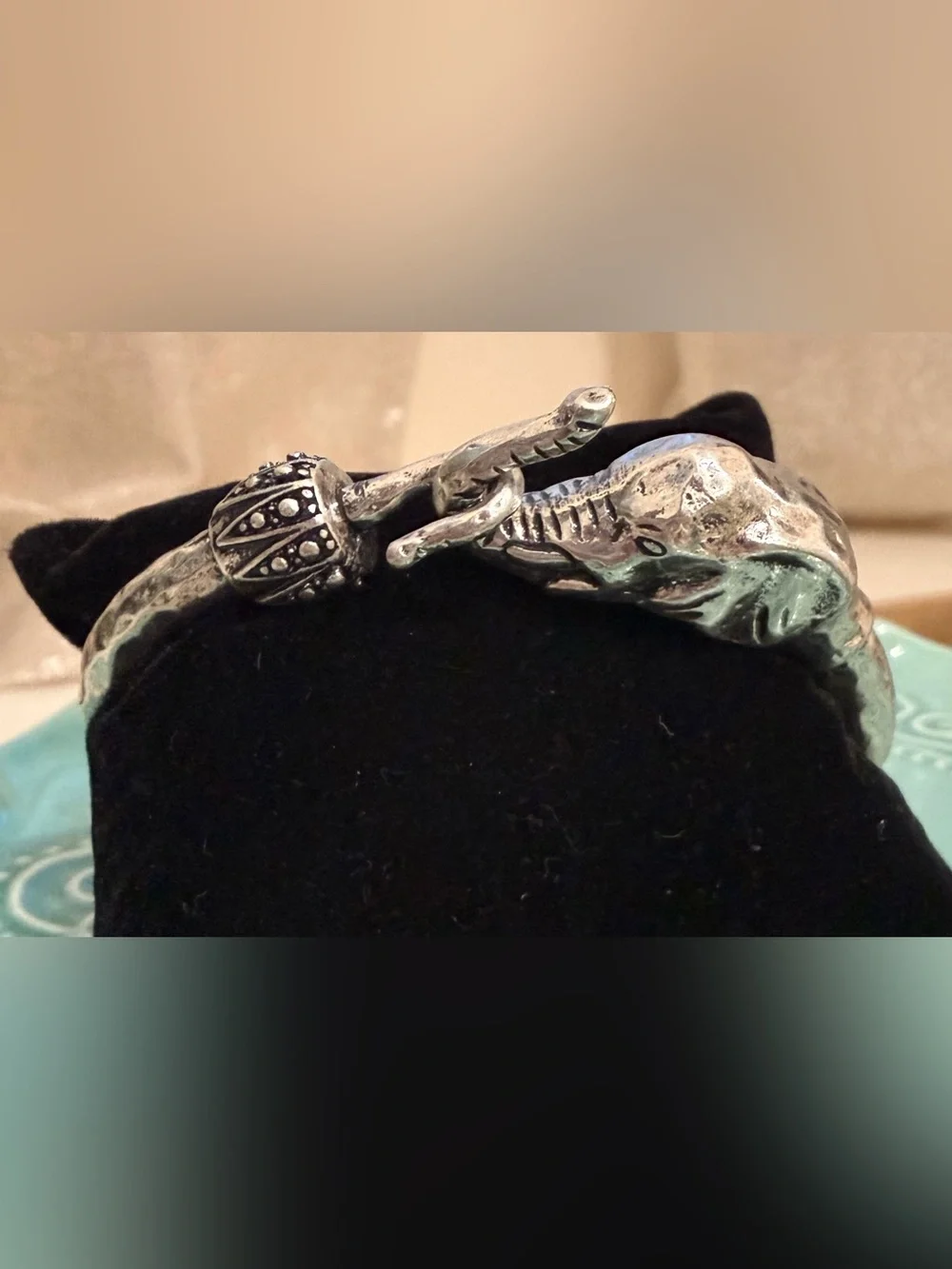 Lucky Brand Silver-Tone Elephant Hinged Bangle Bracelet